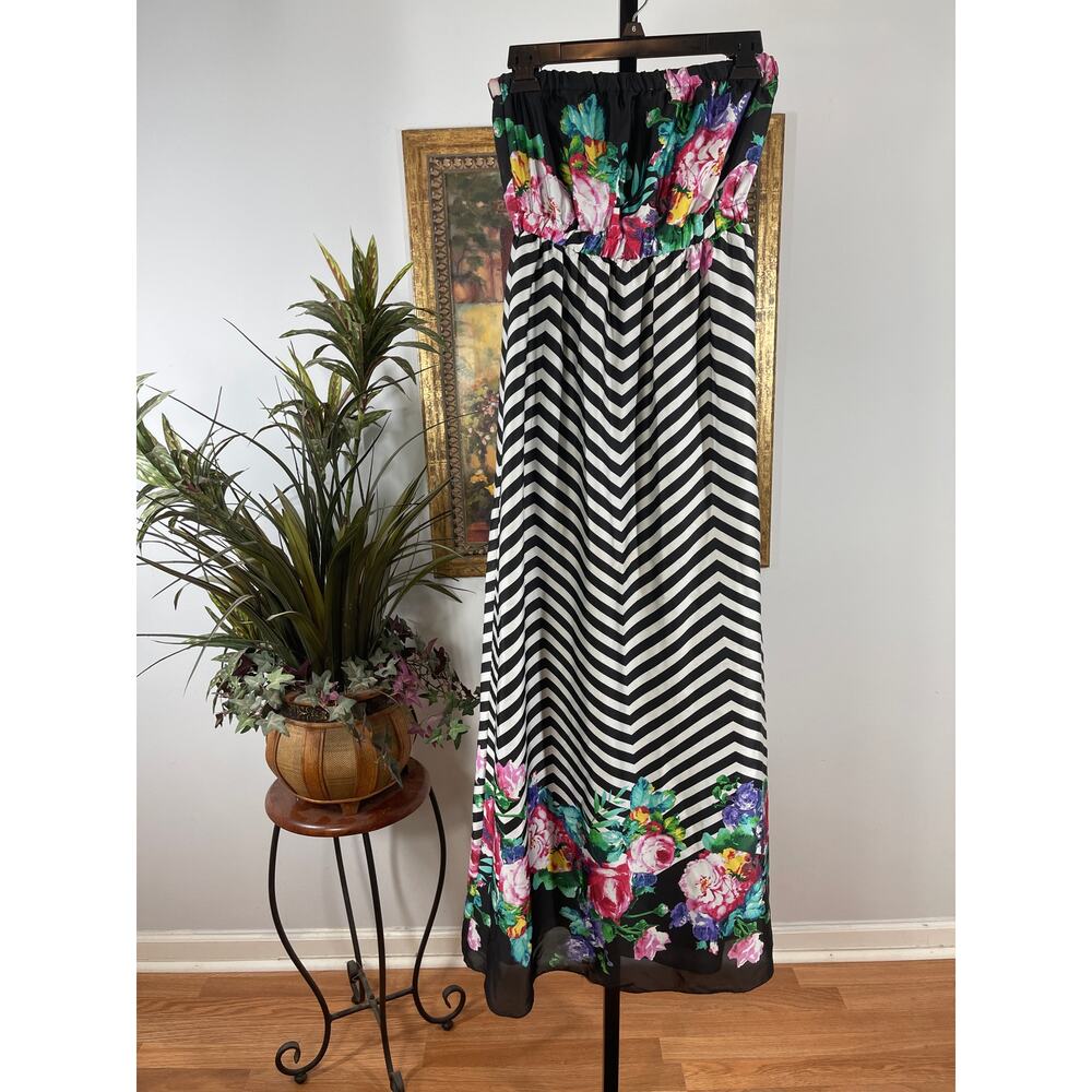 B.DARLIN Off the Shoulder Dress Women's Medium Multi Floral Contemporary Vibrant